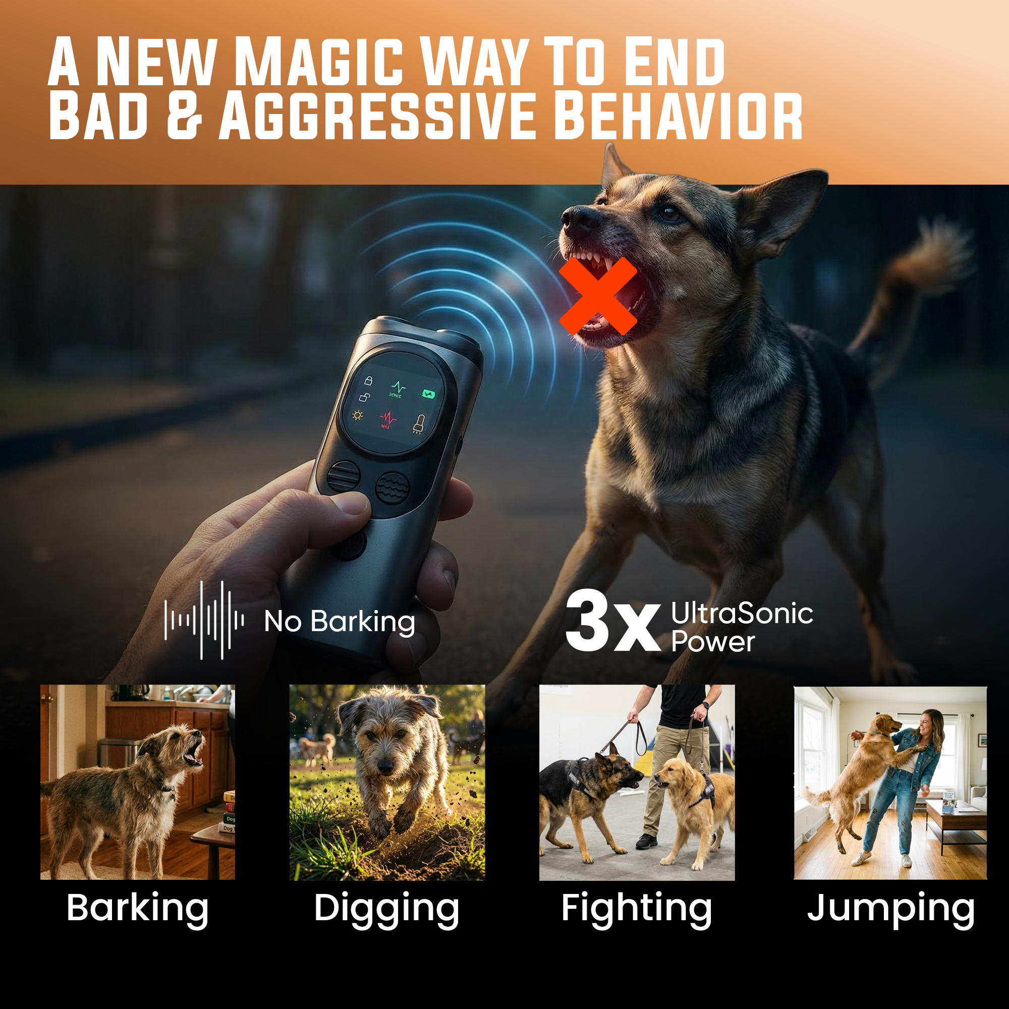 Dog barking control device hand-held angle